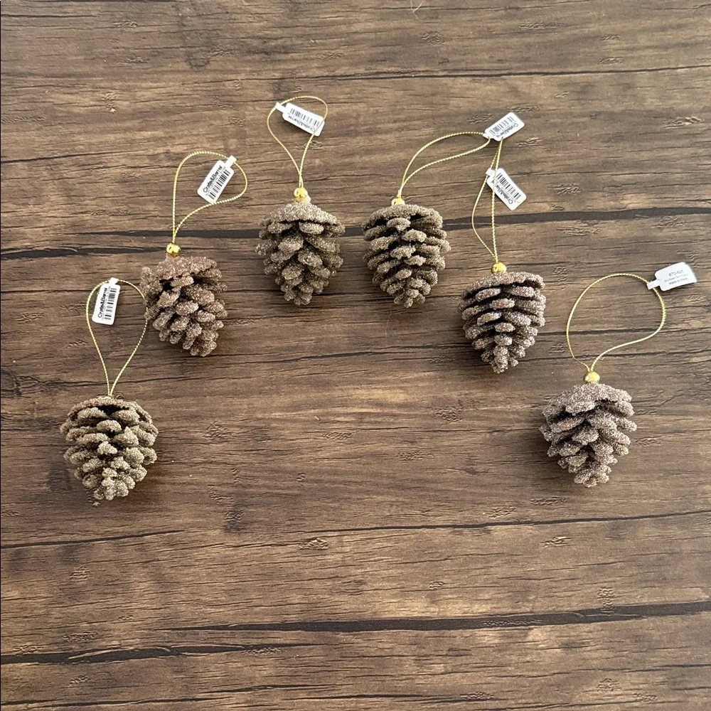 Crate&Barrel Rustic Brown Pinecone Ornaments. Set of 6.